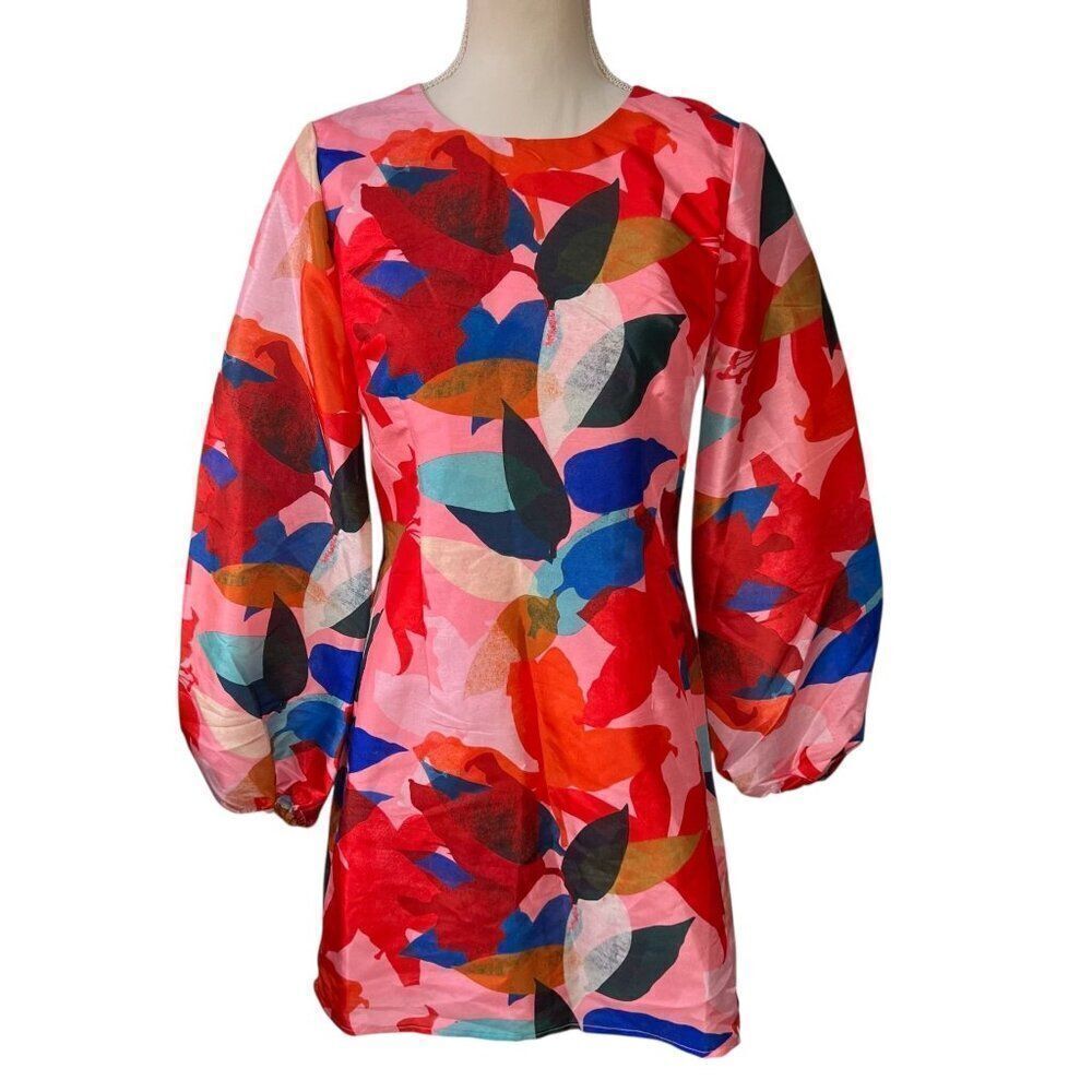 Hutch NWT Floral Carolyn Balloon Long Sleeve Mini Dress Coral Red Size Small